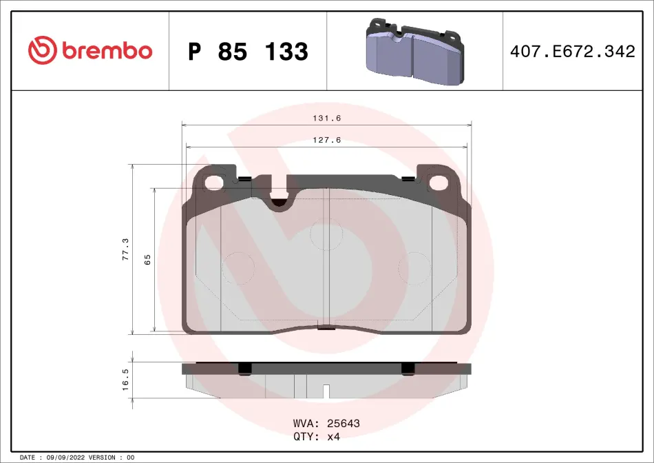 Гальмівні колодки дискові BREMBO P85133 (фото 1)