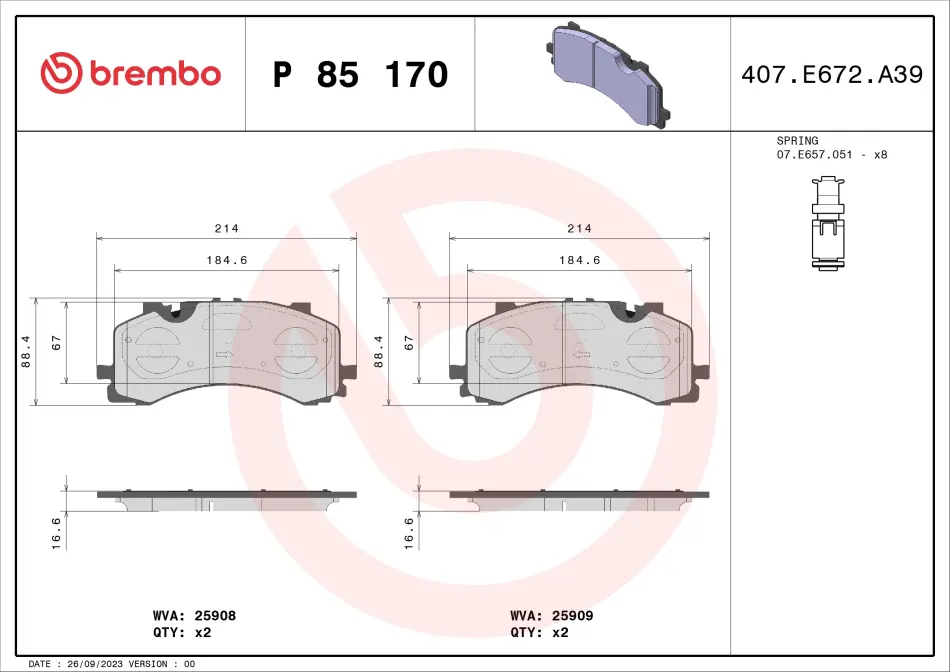 Гальмівні колодки дискові BREMBO P85 170 (фото 1)
