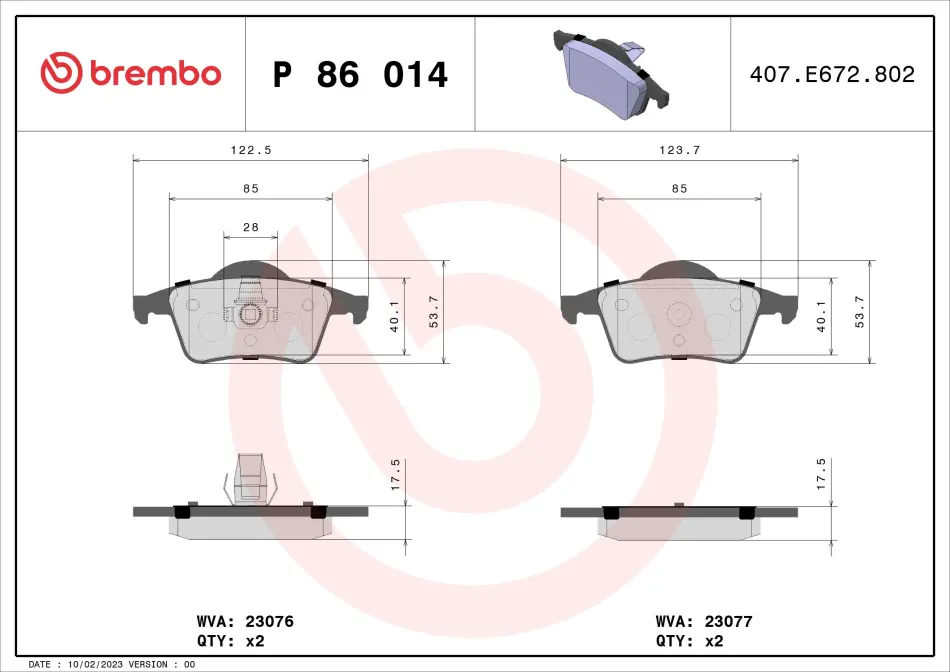 Колодки гальмівні дискові BREMBO P86014 (фото 1)