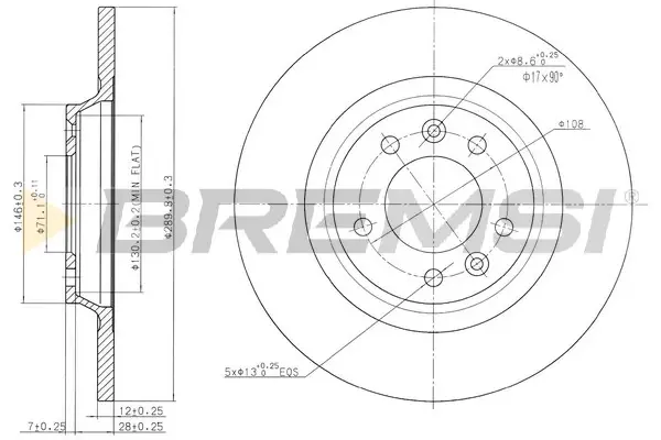 Гальмівний диск (задній) CITROËN C5/PEUGEOT 407/508/607/RCZ 1.6-3.0 04- BREMSI CD7275S (фото 1)
