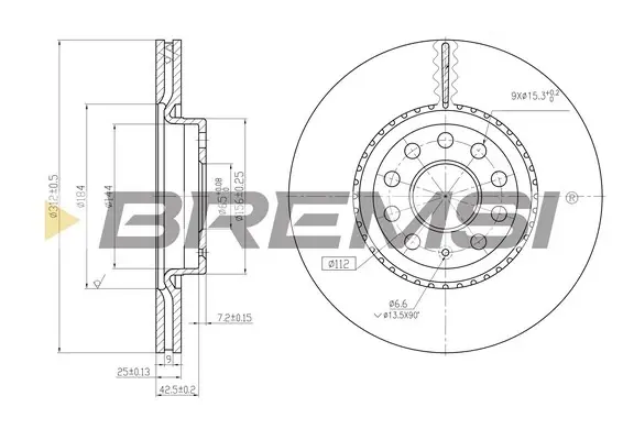 Гальмівний диск перед. Caddy III/IV/Golf/Jetta/Passat/Octavia 05- (312x25) BREMSI CD7305V (фото 1)