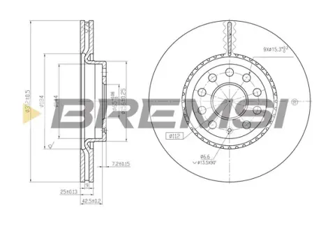 Гальмівний диск перед. Caddy III/IV/Golf/Jetta/Passat/Octavia 05- (312x25) BREMSI CD7305V