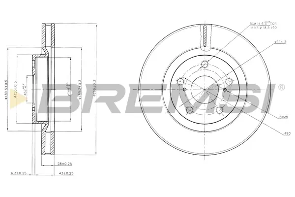 Гальмівний диск перед. Camry V4/V5/RAV4 III/IV/Auris 06- (296x28) BREMSI CD7646V (фото 1)