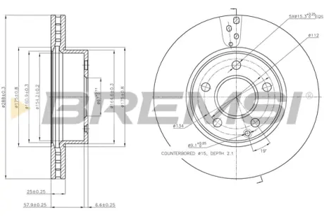 Гальмівний диск пер. MB C-CLASS S204 07-14 BREMSI CD7688V