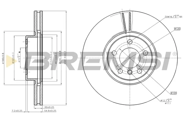 Гальмівний диск перед. BMW X5 (E70/F15/F85) / X6 (E71-72/F16/F86) 07- (348x30) BREMSI CD7713V (фото 1)