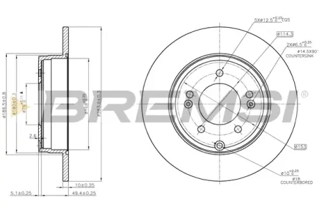 Гальмівний диск задн. Azera/Grandeur/Tucson/NF/Sonata/K5/Optima 05- BREMSI CD7787S