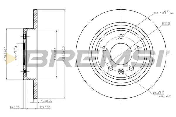 Гальмівний диск задн. Ampera/Astra/Cruze/Volt/Zafira (09-21) BREMSI CD7871S (фото 1)