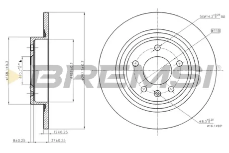 Гальмівний диск задн. Ampera/Astra/Cruze/Volt/Zafira (09-21) BREMSI CD7871S