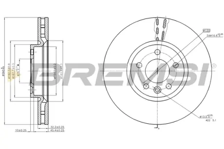 Гальмівний диск перед. T5 09- (R17.5) (340x32.2) BREMSI CD8182V