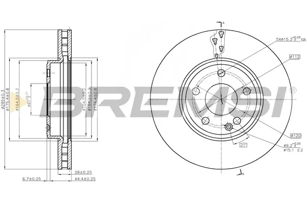 Гальмівний диск перед. MB A-Class/B-Class 11- BREMSI CD8460V (фото 1)