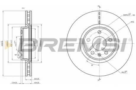 Гальмівний диск перед. AUDI Q5 2.0-3.0 08-17 BREMSI CD8761V