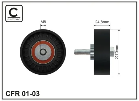Ролик натяжного механізму поліклинового ремня Mercedes 190 W201/C W202/A124/E A124/E C124/E S124/E W124/E W210/G W463 2.5-5.0 01.85- 70x8x25 CAFFARO 01-03