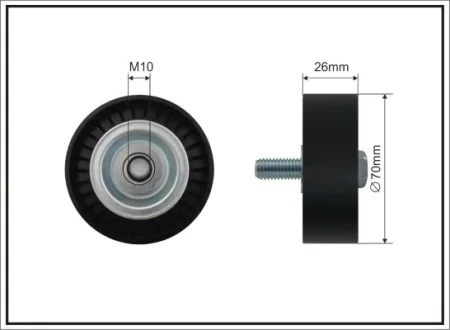 Ролик проміжний поліклинового ремня BMW 1 E81/E82/E87/E88/3 E46/E90/E91/E92/E93/5 E60/X1 E84/X3 E83/Z4 E85 1.6-2.0 10.99-06.15 70x10x26 CAFFARO 0138