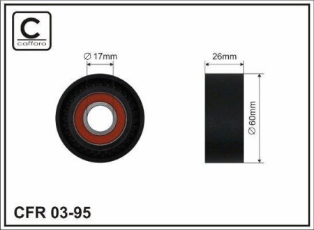 Ролик натяжного механізму поліклинового ремня Renault Megane I, Volvo S40 I/V40 1.9D 07.95-08.03 60x17x26 CAFFARO 0395