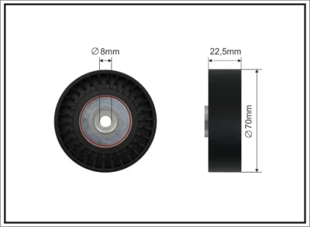 Ролик проміжний поліклинового ремня BMW 3 E46/5 E39/7 E38/X5 E53, Land Rover Freelander/Range Rover III, Opel Omega B, Rover 75 2.0D/2.5D/3.0D 02.98-08.12 70x8x23 CAFFARO 0614