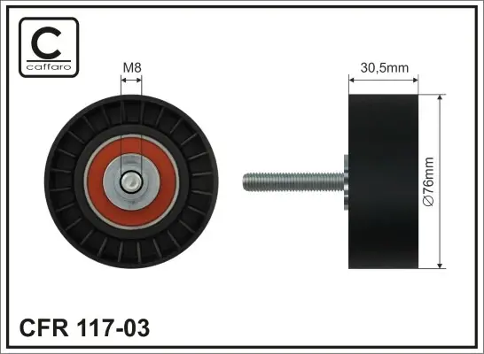 Ролик проміжний поліклинового ремня Ford Mondeo III/IV/Fiesta V/S-Max/Transit 1.8/2.0/2.3 10.00- 76x8x31 CAFFARO 117-03 (фото 1)