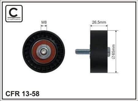 Ролик проміжний поліклинового ремня Citroen C5 I/II/C8/Xantia/XM, Fiat Ulysse, Peugeot 406/407/SW/605/607/807, Renault Clio II/Espace III 2.9/3.0 10.96- 65X8X26,5 CAFFARO 1358