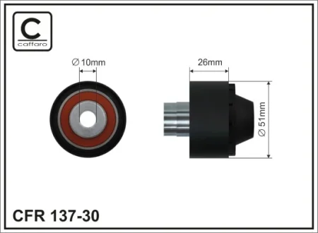 Ролик проміжний поліклинового ремня Citroen Berlingo/C3 I/Xsara/Picasso, Ford Fiesta V/Fusion, Mazda 2, Peugeot 206/SW/Partner 1.4D/1.6D 09.01- 51x10x26 CAFFARO 13730