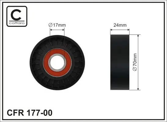Ролик натяжного механізму поліклинового ремня Ford C-Max/Focus II 1.8D 07.04-09.12 70x17x24 CAFFARO 177-00 (фото 1)