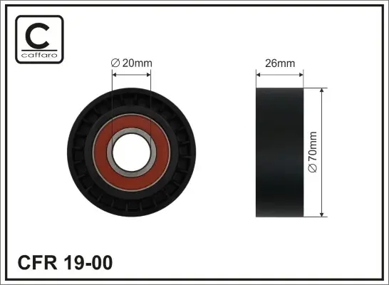 Ролик проміжний поліклинового ремня Alfa Romeo 155/164/GTV/Spider 2.0/2.5/3.0 03.92-04.05 70x20x26 CAFFARO 1900 (фото 1)