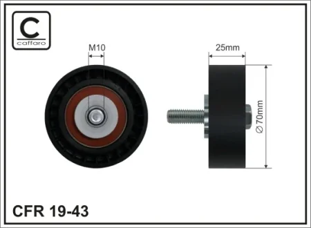 Ролик проміжний поліклинового ремня Citroen C5 I/II/C8, Fiat Ulysse, Peugeot 406/607/807/Partner 1.8/2.0D/2.2D 05.97- 70x10x25 CAFFARO 1943