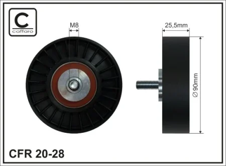 Ролик проміжний поліклинового ремня Audi 80/100/A4/A6/A8 2.6/2.8 12.90-09.01 90x8x25 CAFFARO 2028