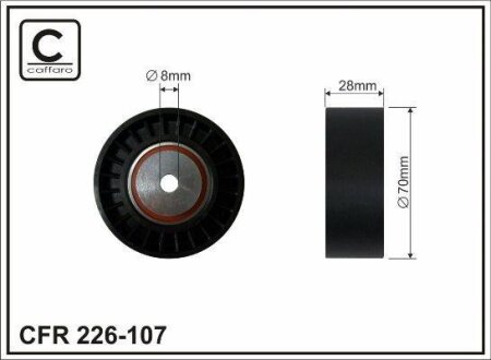 Ролик проміжний поліклинового ремня Citroen C5 III/C6, Peugeot 407/SW/607, Renault Clio II/Laguna II 2.9/3.0 03.01- 70x8x28 CAFFARO 226107