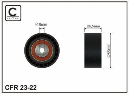 Ролик проміжний поліклинового ремня Citroen C2/C3 I/C3/Jumpy/Xsara, Fiat Scudo, Peugeot 206/306/307/SW/Expert/Partner 1.1-1.9D 06.96- 60x8x26 CAFFARO 2322