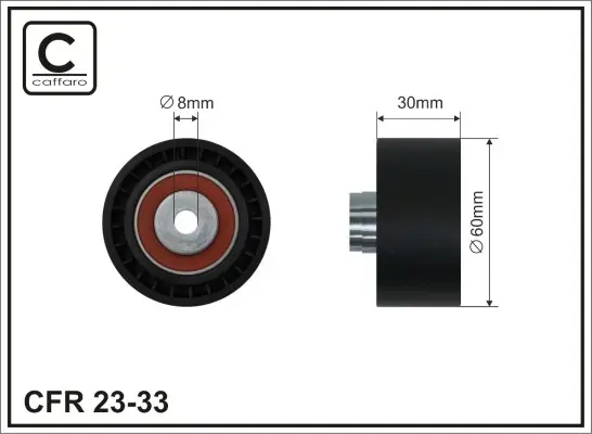 Ролик проміжний ремня ГРМ Citroen Berlingo/C2/C3 I/III/C4/I/Xsara/Picasso, Peugeot 1007/206/CC/SW/207/301/307 1.6/1.6ALK/1.6LPG 07.00- 60x8x30 CAFFARO 2333 (фото 1)