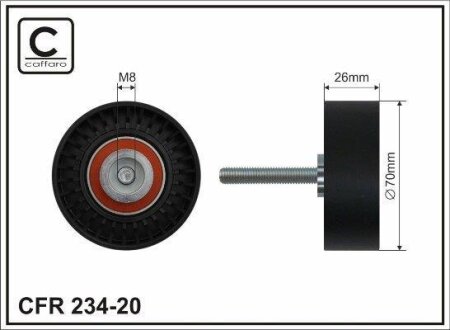 Ролик проміжний поліклинового ремня Ford Fiesta V/Galaxy/Mondeo III/IV/Ranger/S-Max, Volvo S80 II/V70 III 1.8-2.5 10.00- 70x8x26 CAFFARO 23420