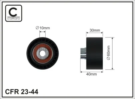 Ролик проміжний ремня ГРМ Citroen Berlingo/C1/C4 I/C5/I/Evasion/Jumpy/Xsara/Picasso, Fiat Scudo/Ulysse, Lancia Zeta, Peugeot 206/SW/306/307/SW 1.9D/2.0D 06.96 60x10x30 CAFFARO 2344