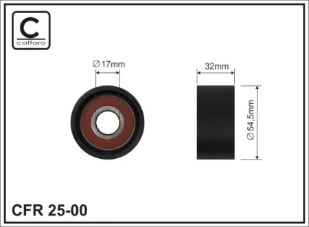 Ролик проміжний ремня ГРМ Renault Clio II/Espace III/Laguna I/Megane I/Scenic I 1.8/2.0 04.98- 54,5x17x32 CAFFARO 2500