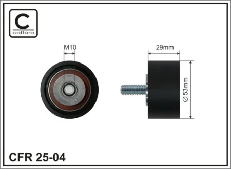 Ролик проміжний ремня ГРМ Alfa Romeo 156/159/166/Brera/Spider, Fiat Bravo I/Croma/Marea/Stilo, Lancia Kappa/SW/Lybra/SW 2.0/2.4/2.4D 08.94- 53x10x29 CAFFARO 2504