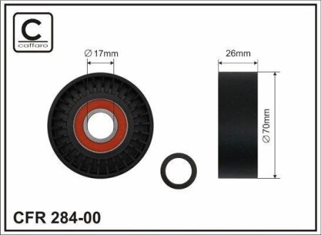 Ролик натяжного механізму поліклинового ремня BMW 1 E81/E82/E87/E88/3 E46/E90/E91/E92/E93/5 E60/X1 E84/X3 E83/Z4 E85 1.6-2.0 10.99-06.15 70x17x26 CAFFARO 28400