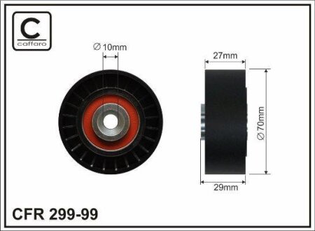 Ролик проміжний поліклинового ремня Citroen C-Crosser/Xsara, Jaguar XF, Mitsubishi Outlander II, Peugeot 206/SW/4007 2.0D/2.2D 12.99- 70x10x27 CAFFARO 29999