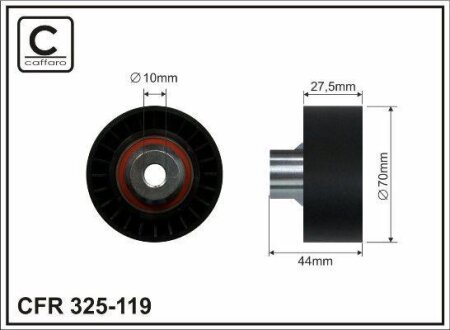 Ролик проміжний поліклинового ремня Citroen C2/C3 I/C4/Grand Picasso I/C4 I, Peugeot 206 CC/207/CC/307/SW 1.4D/1.6D 02.02- 70x10x27 CAFFARO 325119