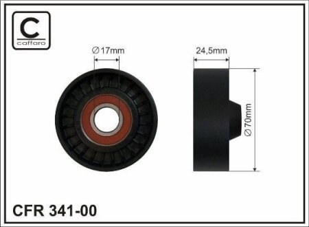 Ролик проміжний поліклинового ремня Chrysler 300C/Pacifica/Sebring/Voyager V, Dodge Challenger, Lada Niva, Volvo C70 I/S60 I/S70/S80 I/V70 I/II/XC70/XC90 I 1.4-6.4 10.95- 70x17x24 CAFFARO 34100