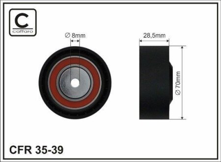 Ролик проміжний поліклинового ремня BMW 5 E34/E39/7 E32/E38/8 E31 3.0-4.4 04.92-12.03 70x8x28,5 CAFFARO 3539