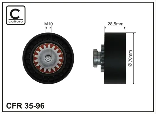 Ролик натяжного механізму поліклинового ремня Cirtoen C15 1.8D/1.9D 07.86-12.05 70x10x28 CAFFARO 3596 (фото 1)