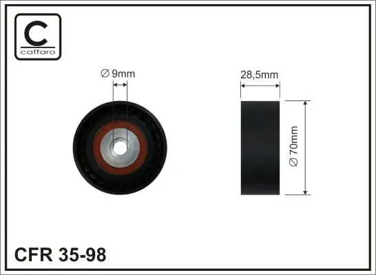 Ролик проміжний поліклинового ремня BMW 5 E39/7 E38/8 E31 3.5/4.4 02.96-12.03 70,5x9x28,5 CAFFARO 35-98 (фото 1)