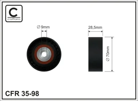 Ролик проміжний поліклинового ремня BMW 5 E39/7 E38/8 E31 3.5/4.4 02.96-12.03 70,5x9x28,5 CAFFARO 35-98