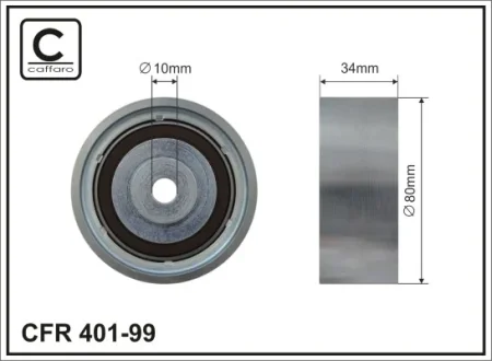 Ролик проміжний ремня ГРМ Audi A3/A4/Allroad/A5/A6/Q5/TT, Chrysler Sebring, Dodge Avenger/Caliber/Journey, Jeep Compass/Patriot, Mitsubishi Grandis/Lancer VIII 2.0D 02.03- 80x10x34 CAFFARO 40199