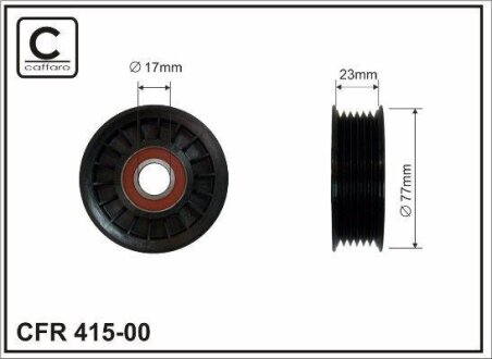 Ролик натяжного механізму поліклинового ремня Cadillac Escalade, Chevrolet Avalanche/1500/Tahoe, Hummer H2/H2 SUT/H3, Isuzu Ascender 4.8-6.2ALK 12.99- 77x17x23 CAFFARO 41500