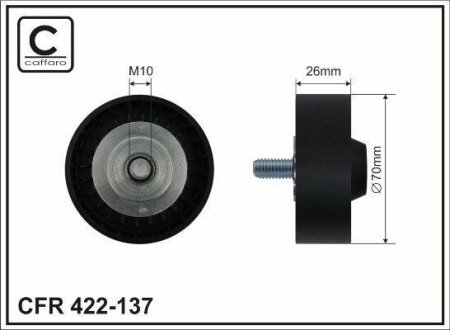 Ролик проміжний поліклинового ремня BMW 5 E60/E61/6 E63/E64/7 E65/E66/E67/X5 E53, Ssang Yong Actyon I/Sports I/Kyron/Rexton/II/Rodius 2.0D-4.8 07.01- 70x10x26 CAFFARO 422137