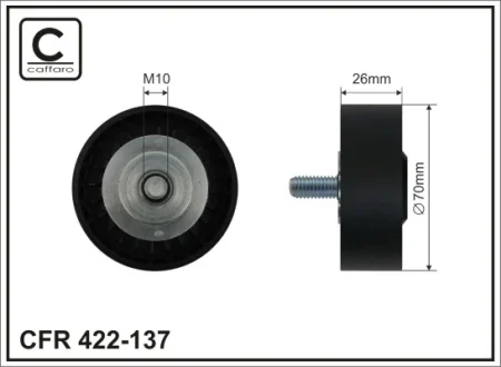 Ролик проміжний поліклинового ремня BMW 5 E60/E61/6 E63/E64/7 E65/E66/E67/X5 E53, Ssang Yong Actyon I/Sports I/Kyron/Rexton/II/Rodius 2.0D-4.8 07.01- 70x10x26 CAFFARO 422137