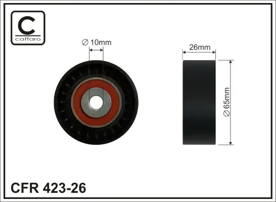 Ролик проміжний поліклинового ремня Alfa Romeo 156/166, Fiat Bravo I/Coupe/Marea, Lancia Kappa/SW/Lybra/SW/Thesis, Renault Espace III/Laguna I/Safrane II 2.0-2.4D 11.93-07.09 65x10x26 CAFFARO 42326 (фото 1)