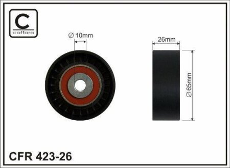 Ролик проміжний поліклинового ремня Alfa Romeo 156/166, Fiat Bravo I/Coupe/Marea, Lancia Kappa/SW/Lybra/SW/Thesis, Renault Espace III/Laguna I/Safrane II 2.0-2.4D 11.93-07.09 65x10x26 CAFFARO 42326