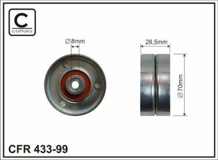 Ролик натяжного механізму поліклинового ремня Seat Arosa, Skoda Octavia I, VW Lupo 1.0/1.4 10.98-03.01 70x8x28 CAFFARO 43399