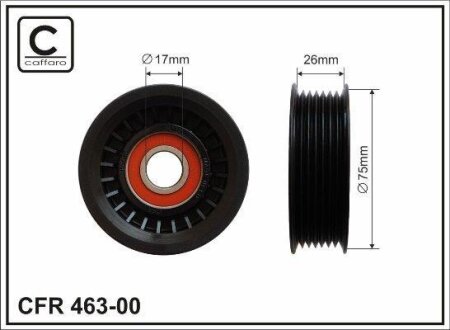 Ролик натяжного механізму поліклинового ремня Dodge Durango/Ram 1500, Honda Accord VIII/Civic VII/VIII/CR-V III/FR-V, Jeep Grand Cherokee I 1.6-5.9 04.91- 75x17x26 CAFFARO 46300