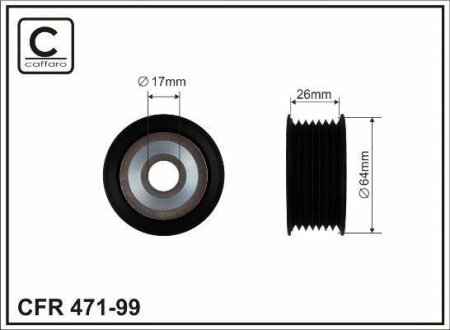 Ролик проміжний поліклинового ремня Mercedes G W463/S C215/C216/C217/W220/W221/W222/V222/X222/SL R230/R231 5.5-6.3 03.99- 64x17x26 CAFFARO 47199